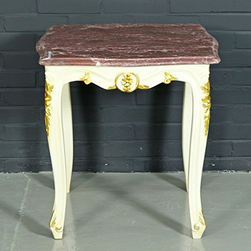 Casa Padrino Barock Beistelltisch Weiß/Gold mit Marmorplatte 55 x 55 cm x H 55 cm