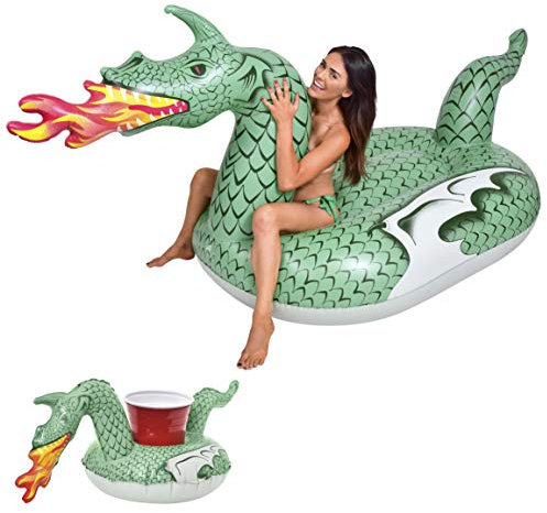 GoFloats Giant Inflatable Fire Dragon | Includes Bonus Fire Dragon Drink Float | New for 2018