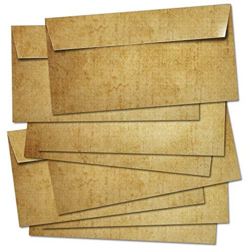 Partycards Briefumschläge ohne Fenster selbstklebend, 50 St. Bunt Braun Vintage, 100 Gr. M², 22 x 11 cm, farbige Briefumschläge, Umschlag DIN lang, Briefumschlag Kuvert Retro