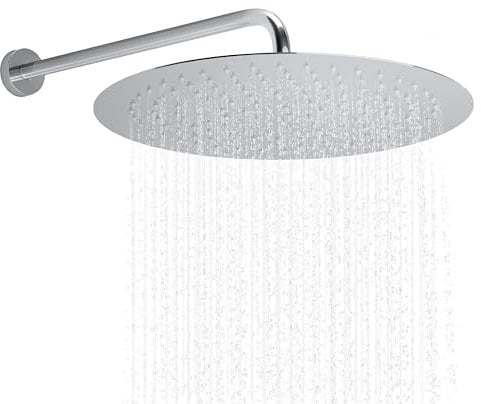 JOHO Regendusche Duschkopf aus Edelstahl mit Anti-Kalk-Düsen, groß 40cm Kopfbrause Set Rund Einbauduschköpfe Duschkopf Regenbrause Brausekopf mit Bombenfester Brausearm Wandarm (D40cm/40cm)