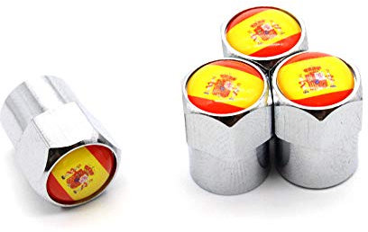 4 Pcs/Set Pneumatique Valve Caps Espagne Drapeau National en Alliage D'aluminium/Cuivre pour Voitures (Argent)