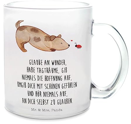 Mr. & Mrs. Panda Teetasse Hund Marienkäfer - Geschenk, Hundespruch, Mischling, Teebecher, Glas Teetasse, Teetasse aus Glas, Haustier, Hunderasse,