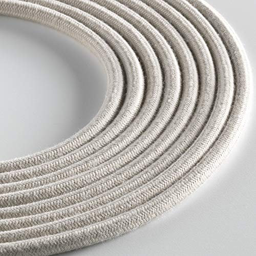 Klartext - Cable textil redondo Lumière para iluminación, 3 x 0,75 mm, algodón pardo, 3 m. Atención: cable de tierra incluido. Máxima seguridad antigolpes.
