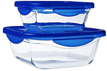 Pyrex Cook & Go Lunchboxen, quadratisch, 0,8 l und 1,9 l, Borosilikatglas, Backofen, Mikrowelle und Spülmaschine, 2 Stück