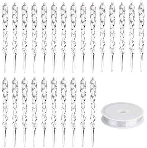 FEPITO 35 PCS Acrylic Icicle Clear Plastic Icicle Ornaments for Christmas Party Tree Hanging Supplies Holiday Decoration