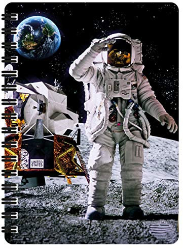 3D LiveLife Jotter - Mondlandung von Deluxebase. Linsenförmiges 3D Space A6 Spiralblock. Ein liniertes Notizbuch mit Kunstwerken, die vom bekannten Künstler David Penfound lizenziert wurden