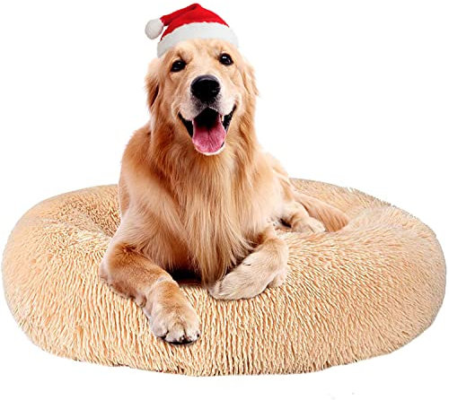 Katzenbett Hundebett Flauschig Waschbar rund Katzenkissen Hundekissen Plüsch Haustierbett Donut Hundekorb Katzenkorb für Katzen und kleine mittelgroßen Hunde (70CM, Beige)