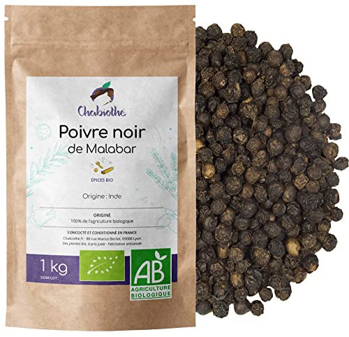 Pimienta Negra BIO 1 kg - granos enteros orgánico - Origen Malabar India
