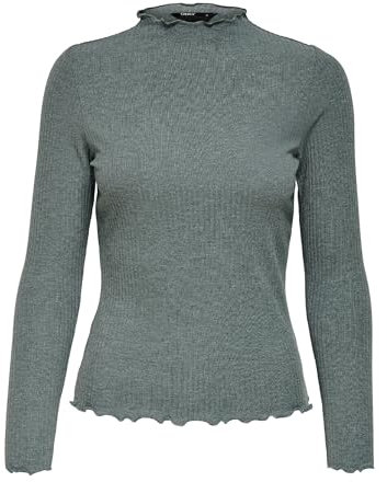 ONLY Women's Onlemma L/S High Neck Top Noos Jrs T Shirt, Green Detail Balm: Melange, XS UK