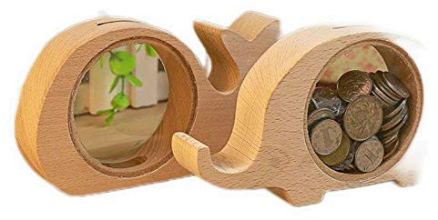 Spardose aus Holz, niedliches Nilpferd, Wal, Elefanten, Tier-Spardosen, Münz-Sparschwein, transparentes Glas für Kinder, Geschenke