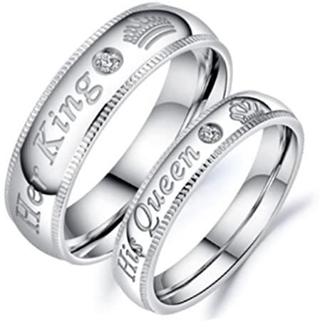 1 Paar Ringe für Paare mit Aufschrift His Queen and Her King, für Hochzeit, Verlobung, Jahrestag, Valentinstag