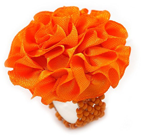 Avalaya Bague flexible en soie et perles de verre Orange 40 mm, Verre Tissu Verre