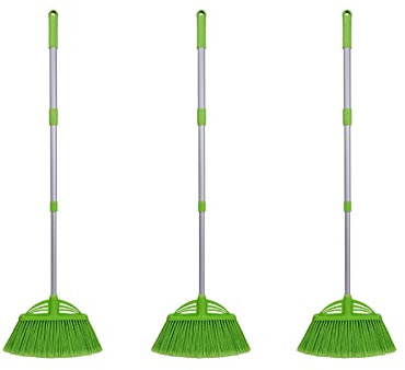 Xifando Three-Section Telescopic Aluminum Alloy Rod Long-Handled Broom for Housekeeping Garden Camping Outdoor&Indoor, 3 CPS Green