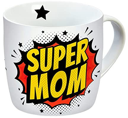 GEDA LABELS GmbH Super Mom Tasse Comic - weiß, Bedruckt, aus Keramik, Fassungsvermögen ca. 300 ml.