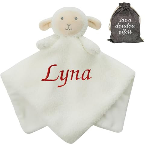 KDO MAGIC - Doudou personnalisé - Doudou Animaux Personnalisable - Peluche bébé brodée avec Le prénom - Tissu Doux - Idée Cadeau Enfant, garçon, Fille, Naissance (Mouton)