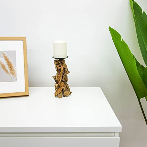 AquaOne Kerzenständer Lissabon I Treibholz Natur Stumpenkerzen Ständer Größe L 20-22 cm Naturholz Rustikal I Holz Möbel Deko I Handarbeit Wurzel Unikat