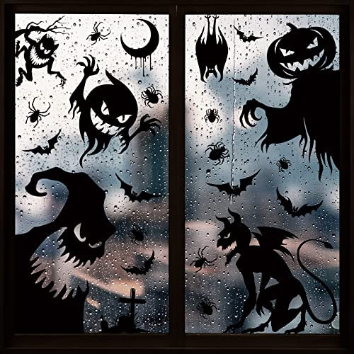 Svanco Halloween Aufkleber Wiederverwendbare Abnehmbare Wandaufkleber Doppelseitig Elektrostatische Sticker für Halloween Dekorationen Geist Monster PVC 4 Blätter