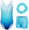 ZNYUNE Mädchen Turnanzug mit Hose Haarband Set Gymnastikanzug Kinder Shorts Trikot Turnen Ärmellos/Langarm Kleidung klassisch Turnbody B182 Blue 12A