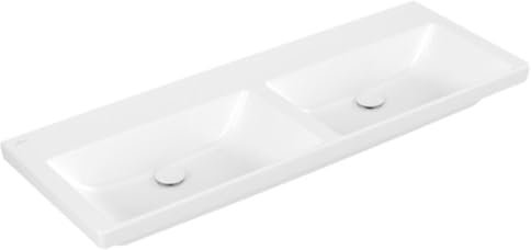 Villeroy & Boch Subway 3.0 Schrank-Doppelwaschtisch, 1300 x 470 mm, ohne Hahnloch, ohne Überlauf, ungeschliffen, 4A71D3, Farbe: weiß-alpin