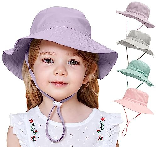 YANWANG Bebé Niños Ajustable Bucket Sun Hat, UPF 50+ Protección Solar Gorra de Playa para Niños Pequeños Niñas(Purple,6-24Months)