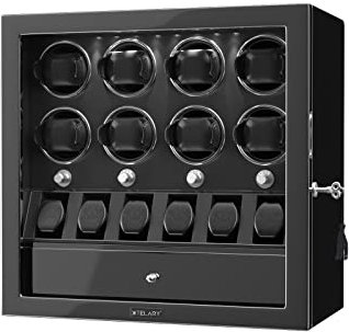 XTELARY Uhrenbeweger, Automatische Uhrenbewegerbox für 8 Uhren mit 6 flexiblem Uhrenaufbewahrungsraum und Schmuckaufbewahrungsschublade, leise Mabuchi-Motoren Watch Winder