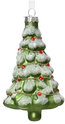 Kaemingk Christbaumschmuck Glas 12cm Christbaum mit Strass mundgeblasen Weihnachtsbaum Retro grün