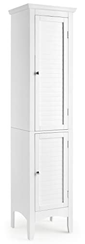 COSTWAY Bathroom Tall Cabinet, Freestanding Storage Cupboard with Double Doors and Adjustable Shelf, Wooden Slim High Floor Cabinet for Living Room Kitchen Hallway, 38x33x160cm (White)