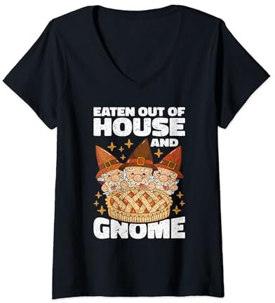 Eaten Out Of House And Gnome Gartenzwerg T-Shirt mit V-Ausschnitt