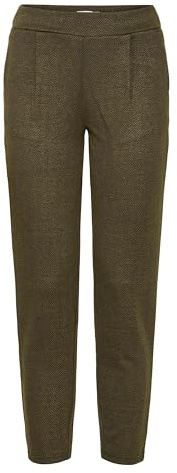 ICHI IHKATE Jacquard Damen Hose Stoffhose mit Eingrifftaschen Paspeltaschen Gummizug leicht elastisch Regular fit, Größe:XL, Farbe:Black/Lizard Herringbone (203618)