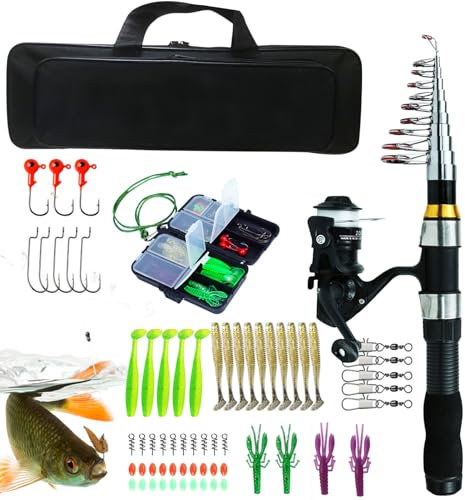 Angelruten-Kombination, tragbare Angel-Kombination mit Tasche, Spinnrute und Rolle, Combo für Erwachsene, Reisen, Salzwasser, Süßwasser, Angelzubehör für Angler-Enthusiasten Teksome
