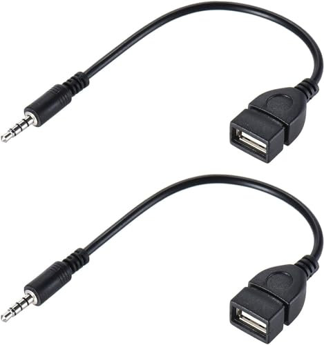baolongking Adattatore da AUX a USB (solo per auto) da jack audio maschio da 3,5 mm a USB 2.0 femmina, convertitore per sistema audio musicale con funzione di decodifica MP3 (confezione da 2, non