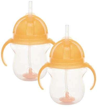 Munchkin Click Lock Tip & Sip Straw Cup Set, Baby Toddler Sippy Cups with Straw, BPA Free Leakproof Cup Dishwasher Safe Weighted Straw Childrens Baby Bottles -7oz/207ml, 2 Pack, Orange, Orange