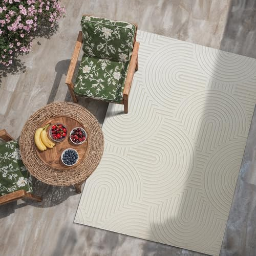 SANAT Berlin Outdoor Teppich Wetterfest - Teppich für den Innen- und Außenbereich - Balkon Teppich Wasserabweisend - Teppiche für Terrasse, Garten, Küche, Bad oder Wohnzimmer - Creme, 160 x 230 cm