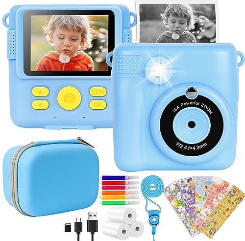 Cámara infantil instantánea con funda protectora, juguete para niños de 3 a 10 años, regalo para niñas y niños, cámara de fotos de impresión instantánea, pantalla de 2,4 pulgadas con papel de