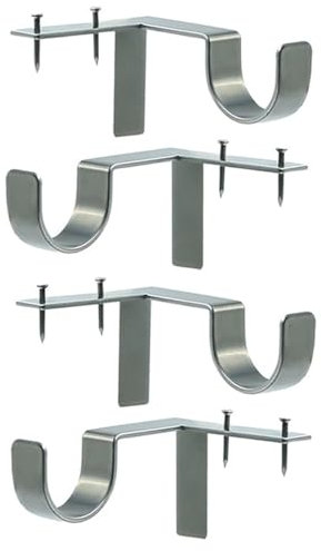 4 staffe argentate per appendere aste per tende, gancio singolo destro nella decorazione del telaio della finestra, applicabile per soggiorno e cucina