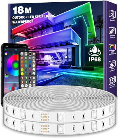 LETIANPAI Outdoor LED Strip Lights 18m Waterproof,BalconyExterior Led Rope Lights for DeckMusic Sync RGB IP65 Outside Led Light Strips Waterproof with App and Remote