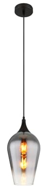 GLOBO Pendelleuchte Metall Schwarz Rauchglas Lampenschirm, Ø 18cm