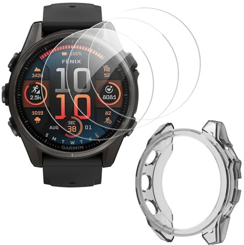 ToVioc [3+1 Stück Hülle Schutzfolie Kompatibel mit Garmin Fenix 8 43mm, Anti-Kratzfest, HD-Uhren Film, Flexible TPU Schutzhülle mit Garmin Fenix 8 43mm - Schwarz