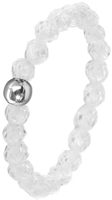 Hernin Naturstein Perlen Ringe Damen Elastisch Naturstein Stretch Ring Kristall Perlen Ring mit Silberperle Anti Stress Ringe Stapelbar Rings für Damen Mädchen (Weiß)