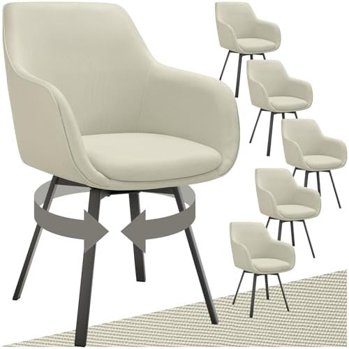 tectake® Lot de 6 Chaise pivotante de Salle à Manger Moderne Fauteuil salon Chaise Ergonomique Rembourrée Confortable Chaise Design Meuble salon pour Salle à manger, salon, coiffeuse, chambre, cuisine