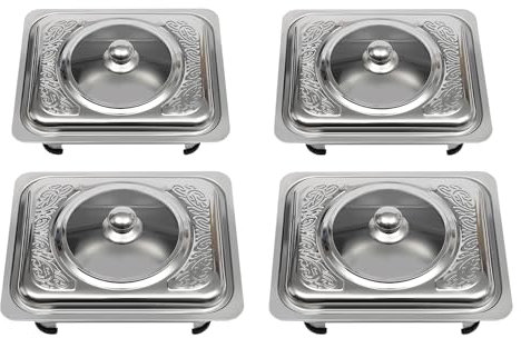 4PCS Chafing Dishes Buffet Set Stainless Steel Food Warmers with Removable Feet and Glass Cover for Parties Buffets Weddings, 33.5 x 27.5 x 9cm