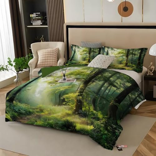 JEDTAKCT Natürlicher Wald Druck Reversibel Bettwäsche 135X200 Winter Grünpflanzen Druck Bettwäsche 135X200 Bettwäsche 135X200 + 80X80 cm -Mikrofaser Bettwäscheset Geschenk (135X200)