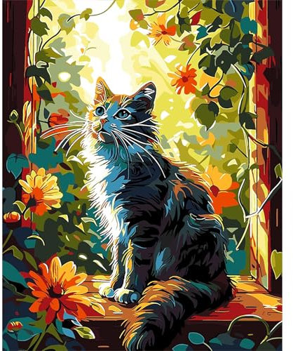 HEIBAGO Chat Peinture par Numero Adulte, Animaux Kits de Peinture, Feuille Kit de Peinture à l'huile pour Débutants, Peintures Acryliques pour la Décoration de la Maison,30X40cm