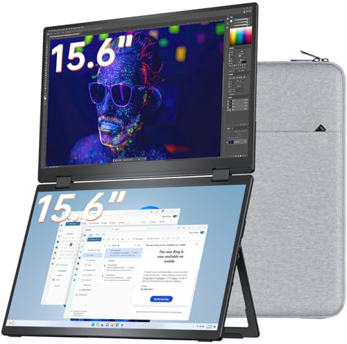 VisionOwl Portable Monitor Dual 15.6 Inch 1080P FHD 120% sRGB laptop screen extender, HDMI USB-C Monitor for Laptop Mac Surface PC PS5 Xbox, with Built-in Kickstand Speakers, VESA Mountable