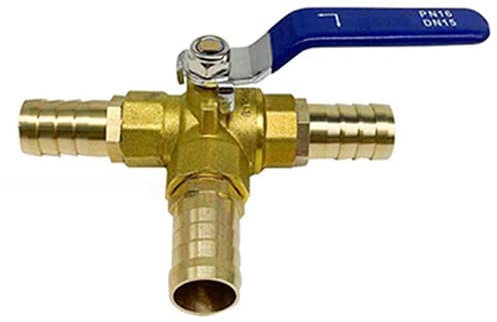 Connettore per rubinetto a sfera a 3 vie in ottone, 1 connettore rapido a L, per acqua, olio, aria, gas, 8 mm, barb, 6/8/10/12/14/16/19/25 mm, adattatore per valvola a tre vie