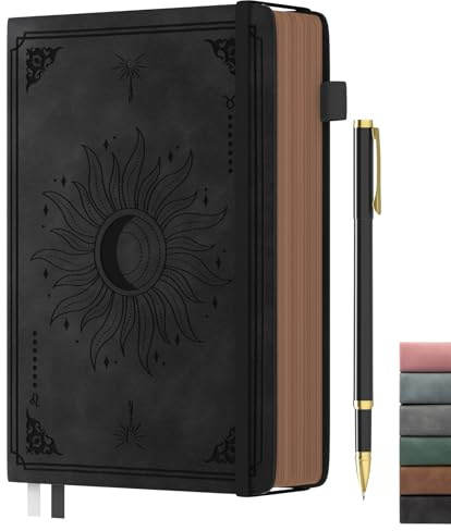 Smarpau Notizbuch A5, Vintage Hardcover Leder Notizblock Liniert mit 366 Seiten 100gsm Dickes Papier, Lined Journal mit Stift für Frauen Männer Arbeit Büro Schule Reisen, 14.5 x 21cm - Schwarz