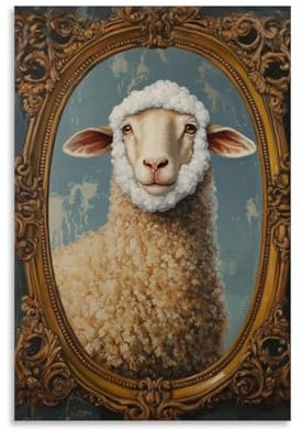 ZBBZJYHH Decorazione artistica da parete con immagine di una pecora che posa drammaticamente con barba in schiuma in uno specchio gigante. Poster decorativo da appendere alla parete, 60 x 90 cm