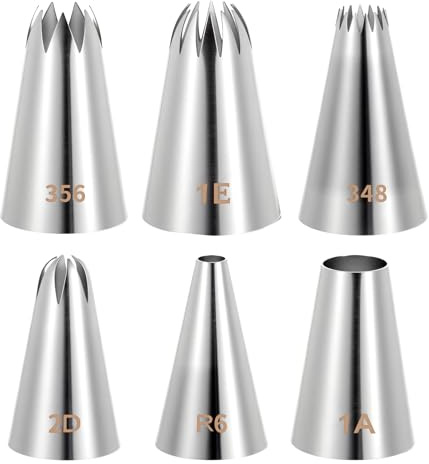 6 beccucci per sac à poche in acciaio inox con adattatore, ideali per glassa, pasta bruciata, cupcake, decorazioni per torte
