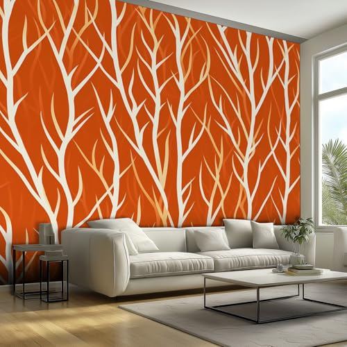 Tree Branch Wallpaper - Burnt Orange Wall Paper, Branch Home Decor, Non-Woven Waterproof Print Wallpapers for Bedroom Living Room, Feature Walls Mural 350x256 cm - RvX196