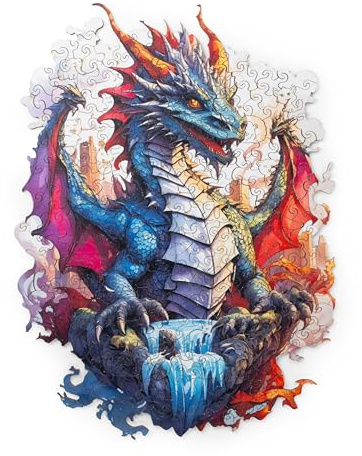Recent Toys Wooden Jigsaw Puzzle Fantasy Dragon for Adults and Kids.287 Piece puzzle, large size 29 x 39 cm with Unique Shaped pieces. Includes wooden storage gift box and stand.